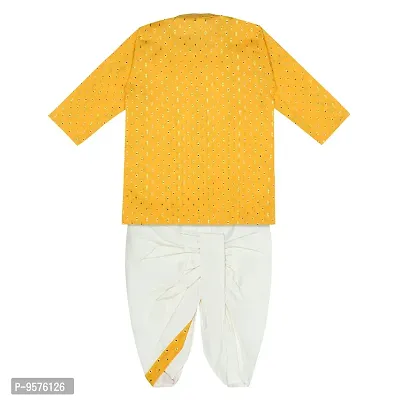 superminis Boy's Cotton Kurta with Dhoti - Golden Thread Work, Round Collar, Full Sleeves, Side Button Kurta Set for Ethnic Wear (Yellow+White, 6-12 Months)-thumb2