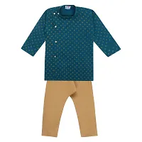 "Superminis Boys Fancy Colorful Cotton Ethnic Wear Side Button Printed Kurta with Colored Pyjama (Green, 5-6 Years)"-thumb2