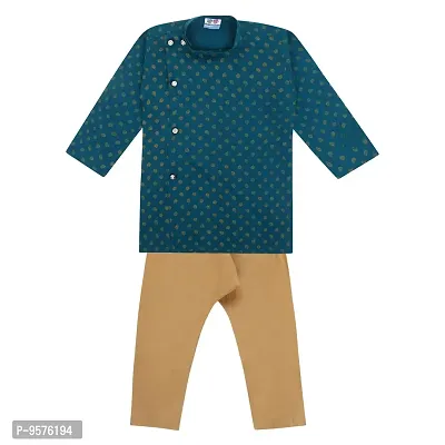 "Superminis Boys Fancy Colorful Cotton Ethnic Wear Side Button Printed Kurta with Colored Pyjama (Green, 5-6 Years)"-thumb3