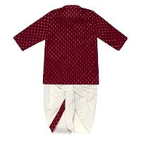 superminis Boy's Cotton Kurta with Dhoti - Golden Thread Work, Round Collar, Full Sleeves, Side Button Kurta Set for Ethnic Wear (Maroon, 3-4 Years)-thumb1