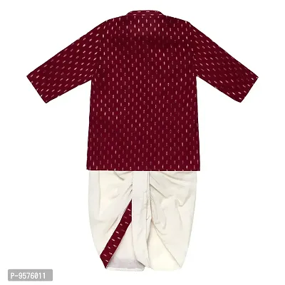 superminis Boy's Cotton Kurta with Dhoti - Golden Thread Work, Round Collar, Full Sleeves, Side Button Kurta Set for Ethnic Wear (Maroon, 3-4 Years)-thumb2