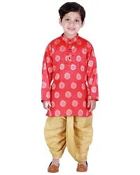 "Superminis Baby Boys Fancy Ethnic Wear Cotton Golden Thread Work Kurta with Cream Color Elastic Dhoti (Magenta, 12-18 Months)"-thumb1