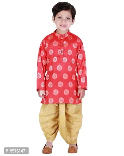 "Superminis Baby Boys Fancy Ethnic Wear Cotton Golden Thread Work Kurta with Cream Color Elastic Dhoti (Magenta, 12-18 Months)"-thumb2