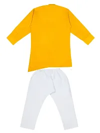 "Superminis Boys Cotton Side Button Open Kurta with Pocket Square Style and Elastic Pyjama Set - Mandrin Collar, Side Slits, Criss Cross Bottom Shaped, Full Sleeves (3-4 Years, Yellow)"-thumb3