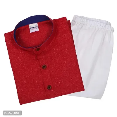 "Superminis Baby Boys Ethnic Wear Khadi Cotton Kurta Pyjama Set with Wooden Button (Red, 5-6 Years)"