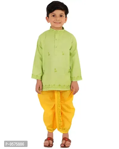 "superminis Baby Boys Embroidered Cotton Ethnic Wear Kurta with Dhoti (Green, 18-24 Months)"-thumb0