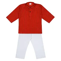 "superminis Baby Boys Ethnic Wear Cotton Handloom Kurta Dress with Contrast Color Thread Work and White Pyjama Set (Red, 9-10 Years)"-thumb1