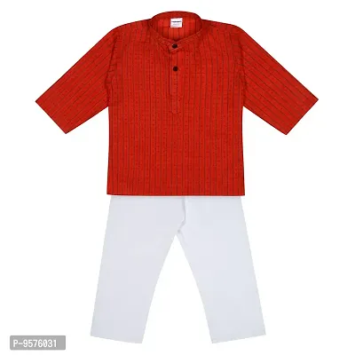 "superminis Baby Boys Ethnic Wear Cotton Handloom Kurta Dress with Contrast Color Thread Work and White Pyjama Set (Red, 9-10 Years)"-thumb2