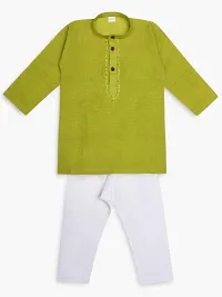 "superminis Boy's Handloom Cotton Kurta with Pyjama Set - Embroidered, Round Collar, Knee Length, Full Sleeves for Ethnic Wear (Green, 6-7 Years)"-thumb1