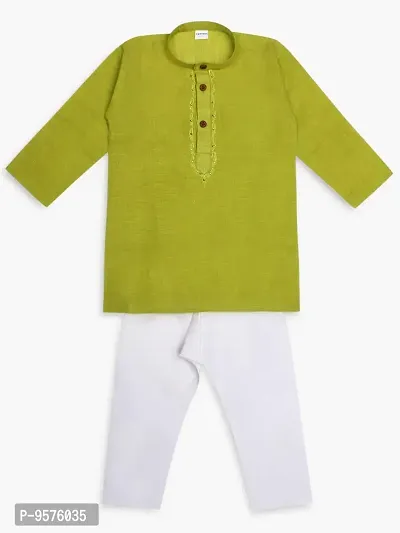 "superminis Boy's Handloom Cotton Kurta with Pyjama Set - Embroidered, Round Collar, Knee Length, Full Sleeves for Ethnic Wear (Green, 6-7 Years)"-thumb2