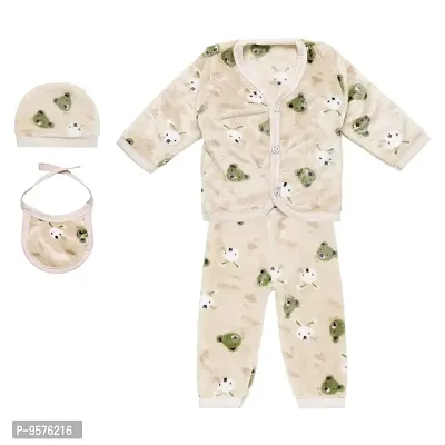 Superminis Baby Winter Set - 1 Front Open Top, 2 Pyjamas, 1 Cap and 1 Bib for Newborn Girls and Boys (Yellow, 0-6 Months)