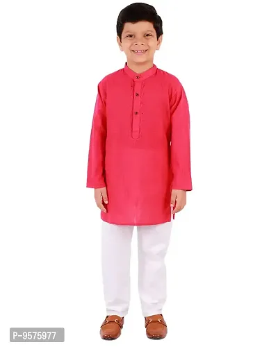 "Superminis Boy's Handloom Cotton Kurta with Pyjama - Embroidered, Round Collar, Knee Length, Full Sleeves for Ethnic Wear (Magenta, 2-3 Years)"
