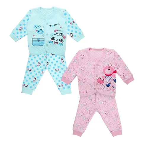 Superminis Baby Boys and Baby Girls Fine Quality Front Open Winter Wear Top and Pyjama with Rib, Pack of 2 Set (3-6 Months, and Pink)