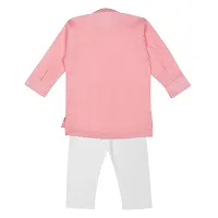 "Superminis Boys Cotton Side Button Open Kurta with Elastic Pyjama Set - Mandrin Collar, Multi Slit, Asymmetric Hem, Full Sleeves, Side Button Embellish (6-12 Months, Pink)"-thumb3