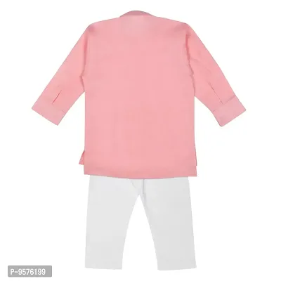 "Superminis Boys Cotton Side Button Open Kurta with Elastic Pyjama Set - Mandrin Collar, Multi Slit, Asymmetric Hem, Full Sleeves, Side Button Embellish (6-12 Months, Pink)"-thumb4