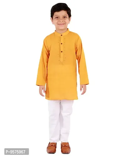 "Superminis Boy's Handloom Cotton Kurta with Pyjama - Embroidered, Round Collar, Knee Length, Full Sleeves for Ethnic Wear (Orange, 4-5 Years)"