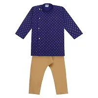 "Superminis Boys Fancy Colorful Cotton Ethnic Wear Side Button Printed Kurta with Colored Pyjama (Blue, 12-18 Months)"-thumb1