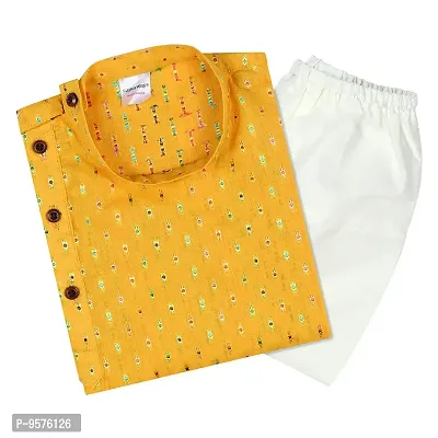 superminis Boy's Cotton Kurta with Dhoti - Golden Thread Work, Round Collar, Full Sleeves, Side Button Kurta Set for Ethnic Wear (Yellow+White, 6-12 Months)-thumb4