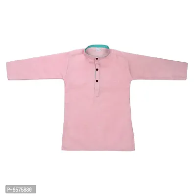 "Superminis Baby Boys Ethnic Wear Khadi Cotton Kurta Pyjama Set with Wooden Button (Baby Pink, 6-7 Years)"-thumb3