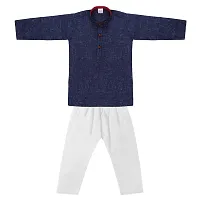 "Superminis Baby Boys Ethnic Wear Khadi Cotton Kurta Pyjama Set with Wooden Button (Dark Blue, 4-5 Years)"-thumb1