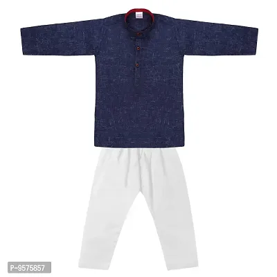 "Superminis Baby Boys Ethnic Wear Khadi Cotton Kurta Pyjama Set with Wooden Button (Dark Blue, 4-5 Years)"-thumb2