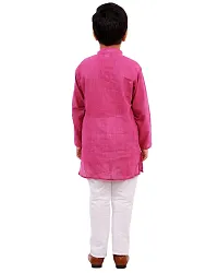 "Superminis Boy's Handloom Cotton Kurta with Pyjama - Stripe Print, Round Collar, Knee Length, Full Sleeves for Ethnic Wear (2-3 Years, Magenta)"-thumb1