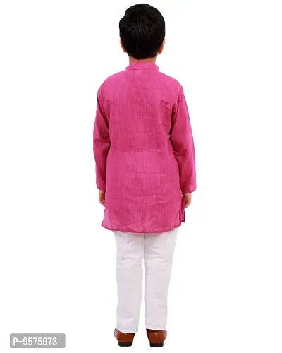 "Superminis Boy's Handloom Cotton Kurta with Pyjama - Stripe Print, Round Collar, Knee Length, Full Sleeves for Ethnic Wear (2-3 Years, Magenta)"-thumb2