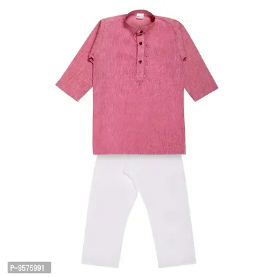 "Superminis Boy's Handloom Cotton Kurta with Pyjama - Embroidered, Round Collar, Knee Length, Full Sleeves for Ethnic Wear (Pink, 6-7 Years)"