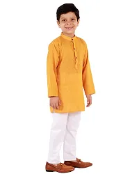 "Superminis Boy's Handloom Cotton Kurta with Pyjama - Embroidered, Round Collar, Knee Length, Full Sleeves for Ethnic Wear (Orange, 4-5 Years)"-thumb2