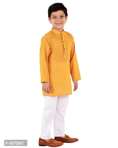 "Superminis Boy's Handloom Cotton Kurta with Pyjama - Embroidered, Round Collar, Knee Length, Full Sleeves for Ethnic Wear (Orange, 4-5 Years)"-thumb3