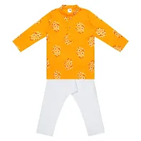 Superminis Baby Boys Cotton Ethnic Wear Gold Foil Printed Kurta with Elastic White Pyjama (Yellow, 2-3 Years)-thumb1