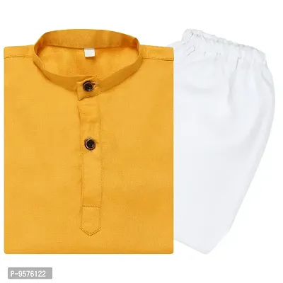 "Superminis Baby Boys Ethnic Wear Bright Colored Cotton Kurta Set with Wooden Button and White Elastic Pyjama (Yellow, 9-10 Years)"