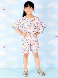 "Superminis Girls Floral Print Cotton Rayon Kaftan Style Playsuit/Jumpsuit with Pom Pom (Sky, 18-24 Months)"-thumb3