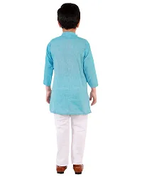 "Superminis Boy's Handloom Cotton Kurta with Pyjama - Embroidered, Round Collar, Knee Length, Full Sleeves for Ethnic Wear (Sky Blue, 2-3 Years)"-thumb1