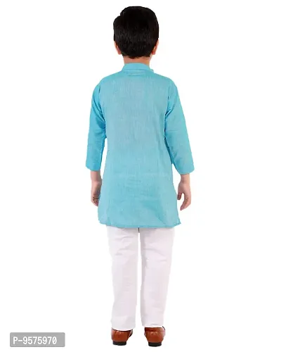 "Superminis Boy's Handloom Cotton Kurta with Pyjama - Embroidered, Round Collar, Knee Length, Full Sleeves for Ethnic Wear (Sky Blue, 2-3 Years)"-thumb2