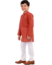 "Superminis Boy's Handloom Cotton Kurta with Pyjama - Stripe Print, Round Collar, Knee Length, Full Sleeves for Ethnic Wear (8-9 Years, Brown)"-thumb3