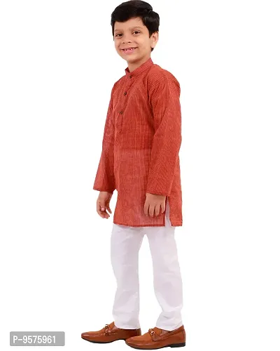 "Superminis Boy's Handloom Cotton Kurta with Pyjama - Stripe Print, Round Collar, Knee Length, Full Sleeves for Ethnic Wear (8-9 Years, Brown)"-thumb4