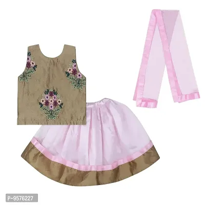 "Superminis Baby Girls 3 Layered Net Lehnga and Embroidered Top Dress with Coloured Dupatta (Pink, 3-4 Years)"