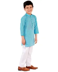 "Superminis Boy's Handloom Cotton Kurta with Pyjama - Embroidered, Round Collar, Knee Length, Full Sleeves for Ethnic Wear (Sky Blue, 2-3 Years)"-thumb2