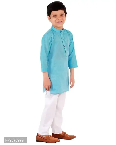 "Superminis Boy's Handloom Cotton Kurta with Pyjama - Embroidered, Round Collar, Knee Length, Full Sleeves for Ethnic Wear (Sky Blue, 2-3 Years)"-thumb3