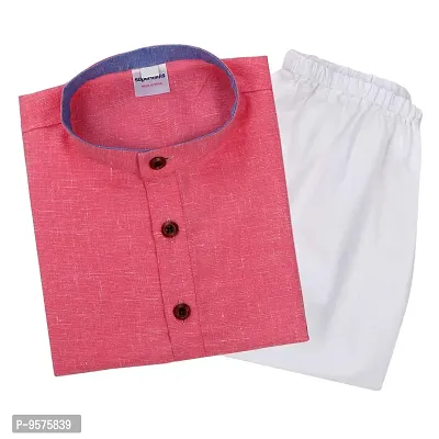 Superminis Baby Boys Ethnic Wear Khadi Cotton Kurta Pyjama Set with Wooden Button (Pink, 2-3 Years)-thumb0