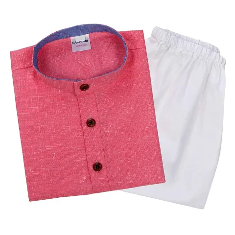 Superminis Baby Boys Ethnic Wear Khadi Kurta Pyjama Set with Wooden Button (Pink, 2-3 Years)