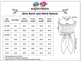 Superminis Baby Girls Jaipuri Print Frock Style Kurti with Frill Sleeves and Dhoti Style Salwar with Elastic Closure Ethnic Dress (Peach, 5-6 Years)-thumb2