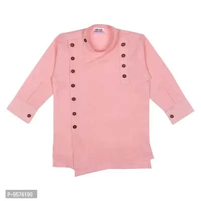 "Superminis Boys Cotton Side Button Open Kurta with Elastic Pyjama Set - Mandrin Collar, Multi Slit, Asymmetric Hem, Full Sleeves, Side Button Embellish (6-12 Months, Pink)"-thumb5