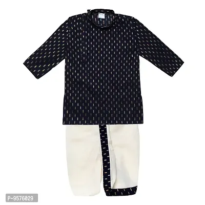 "superminis Boy's Cotton Kurta with Dhoti - Golden Thread Work, Round Collar, Full Sleeves, Side Button Kurta Set for Ethnic Wear (Navy Blue, 3-6 Months)"-thumb0