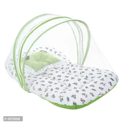 "Superminis Cotton Baby Bedding Set with Pillow and Mosquito Net - Foldable Mattress, Printed, Double Side Zip Closure for New Born (6-12 Months, Green)"-thumb3