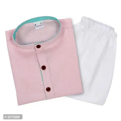 "Superminis Baby Boys Ethnic Wear Khadi Cotton Kurta Pyjama Set with Wooden Button (Baby Pink, 6-7 Years)"