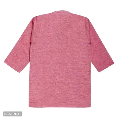 "Superminis Boy's Handloom Cotton Kurta with Pyjama - Embroidered, Round Collar, Knee Length, Full Sleeves for Ethnic Wear (Pink, 6-7 Years)"-thumb4