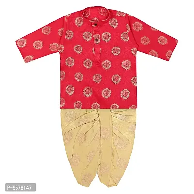 "Superminis Baby Boys Fancy Ethnic Wear Cotton Golden Thread Work Kurta with Cream Color Elastic Dhoti (Magenta, 12-18 Months)"-thumb3