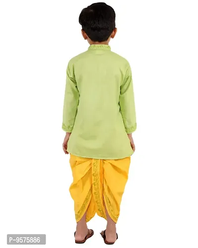 "superminis Baby Boys Embroidered Cotton Ethnic Wear Kurta with Dhoti (Green, 18-24 Months)"-thumb4